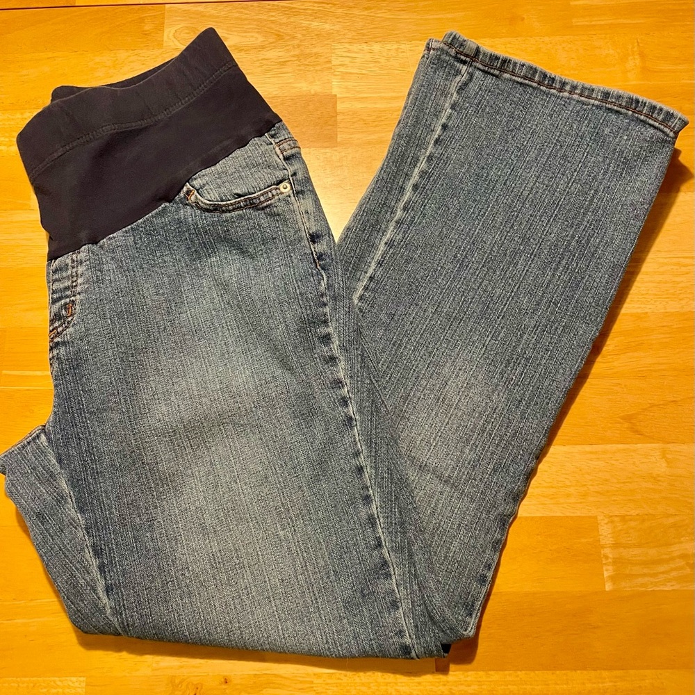Motherhood Maternity Blue Flare Jeans with Black Waistband